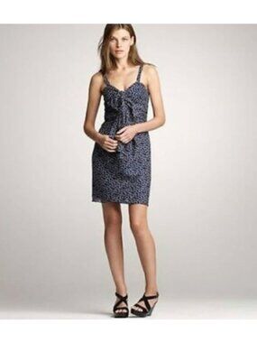 J. CREW Navy Polka Dot‎ Silk Blend  Bow  Dress Size 6